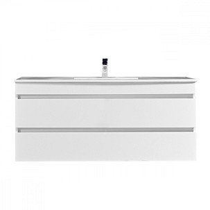 Cube 120 base bathroom furniture with 1 ceramic washbasin, 2 drawers, high-gloss painted white