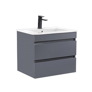 Cube 60 bathroom vanity unit with ceramic sink, 2 drawers, anthracite grey