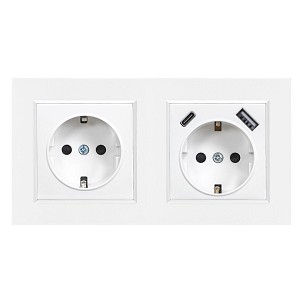 Nova földelt csatlakozóaljzat dugalj 16A 250V USB csatlakozóval fehér kerettel