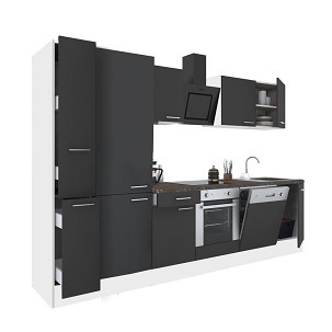 Yorki 310 kitchen furniture, white body, satin anthracite front, lower oven element, shelf cabinet
