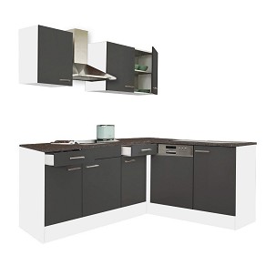 Yorki 220 corner kitchen cabinet, white body, with satin anthracite front