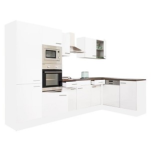 Yorki 340 corner kitchen furniture, white body, satin white front, with shelf cabinet