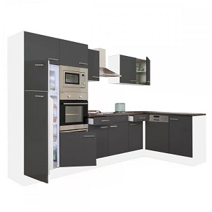 Yorki 340 corner kitchen cabinet, white body, with satin anthracite front