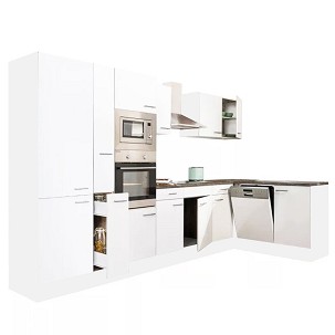 Yorki 370 corner kitchen furniture, white body, satin white front, with shelf cabinet