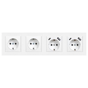 Nova IV two grounded socket outlets with two USB ports with white frame