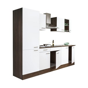 Yorki 270 kitchen furniture, Yorki oak body, satin white front, shelf cabinet