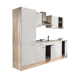 Yorki 270 kitchen furniture, sonoma oak body, satin white front, with shelf cabinet