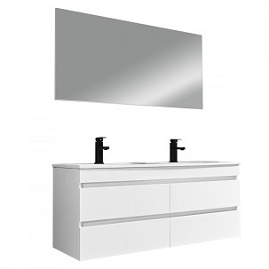 Cube Bathroom furniture 120 cm with ceramic sink and mirror 60x120 cm high gloss painted white