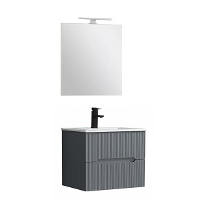 Trent Fürdőszobabútor 60 cm kerámia mosdóval (2 fiókos) tükörrel 60x80 cm antracit szürke