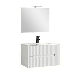 Trent Fürdőszobabútor 80 cm kerámia mosdóval (2 fiókos) tükörrel 60x80 cm fehér
