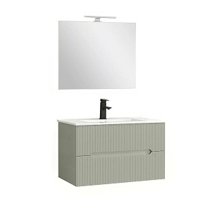 Trent Bathroom furniture 80 cm with ceramic sink (2 drawers) and mirror 60x80 cm olive green