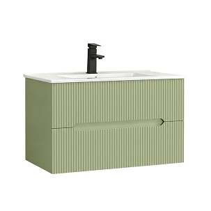 Trent 80 bathroom vanity unit with ceramic sink, 2 drawers, pistachio green