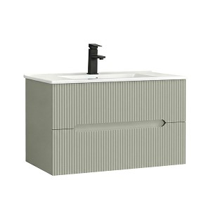 Trent 80 bathroom vanity unit with ceramic sink, 2 drawers, olive green