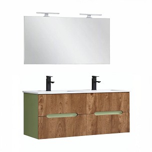 Trent Fürdőszobabútor 120 cm kerámia mosdóval tükörrel 60x120 cm pisztáciazöld-sunset tölgy