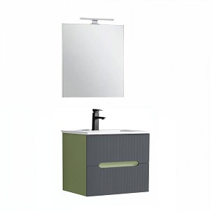 Trent Bathroom furniture 60 cm with ceramic washbasin (2 drawers) and mirror 60x80 cm pistachio green-anthracite gray