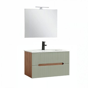 Trent Bathroom furniture 80 cm with ceramic sink (2 drawers) and mirror 60x80 cm sunset oak-olive green