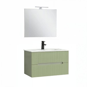 Trent Bathroom furniture 80 cm with ceramic sink (2 drawers) and mirror 60x80 cm olive green-pistachio green