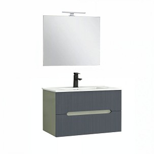 Trent Bathroom furniture 80 cm with ceramic washbasin (2 drawers) and mirror 60x80 cm olive green-anthracite gray
