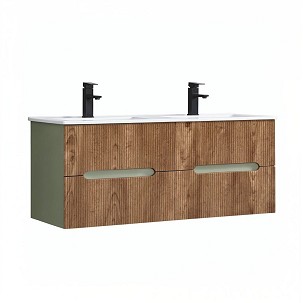 Trent 120 bathroom vanity unit with ceramic sink (4 drawers) olive green-sunset oak