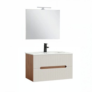 Trent Bathroom furniture 80 cm with ceramic sink (2 drawers) and mirror 60x80 cm sunset oak-white