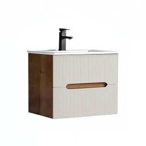 Trent 60 bathroom vanity unit with ceramic sink (2 drawers) sunset oak-white