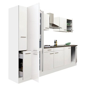 Yorki 300 kitchen furniture, white body, satin white front, bottom freezer refrigerator